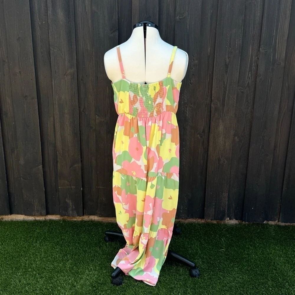 Sanctuary Orange and Pink Spaghetti Strap Midi Sundress